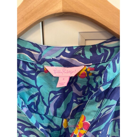 Lilly Pulitzer size small silk Elsa top colorful preppy bold - Picture 2 of 6